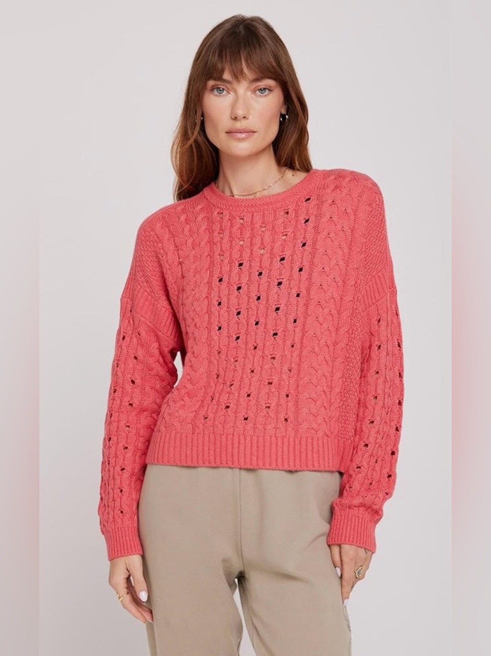 Spiritual Gangster Gemma Cable Knit Sweater in Coral